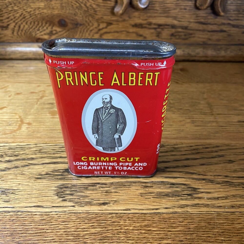 Prince Albert Crimp Cut Long Burning Pipe & Cigarette Tobacco Tin Red Can